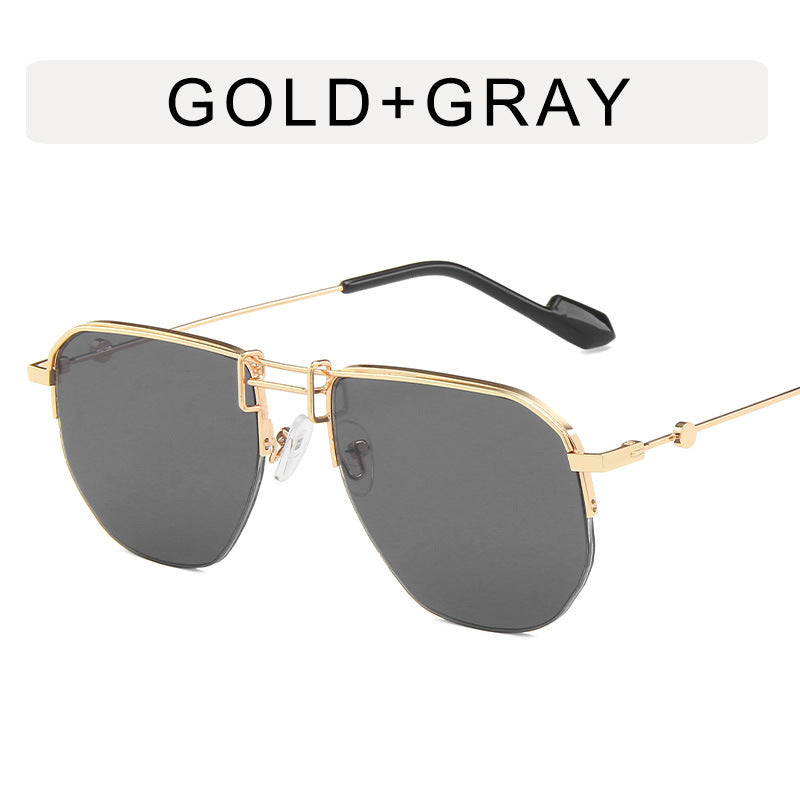 Venta al por mayor de gafas de sol de PC de polígono de medio marco de metal